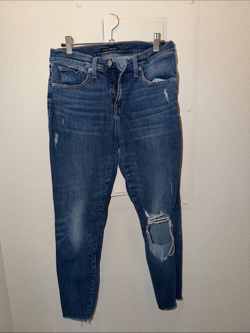 Lucky Brand Women's Skinny Ripped Mid-Blue Jeans